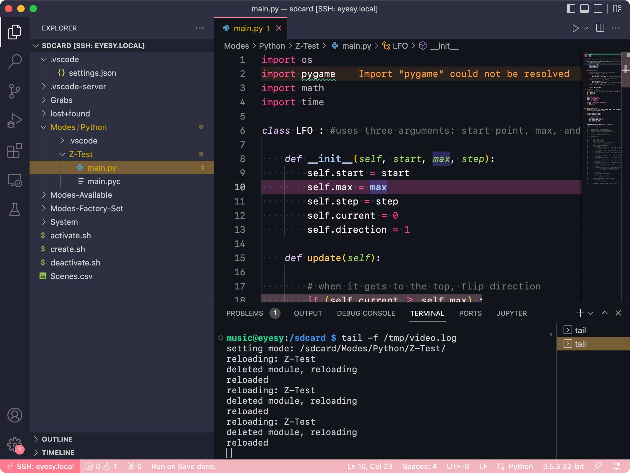 Screenshot of editing EYESY files in Visual Studio Code